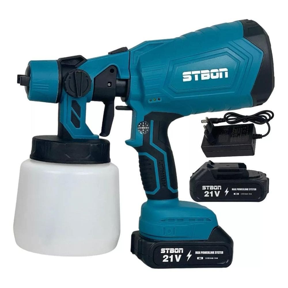 Pistola Pintura Pulverização 1000Ml 4 Bico 2 Baterias 21V
