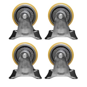 Kit 4 Rodinhas 100Mm Ferro Com Poliuretano 4`` Placa Fixa