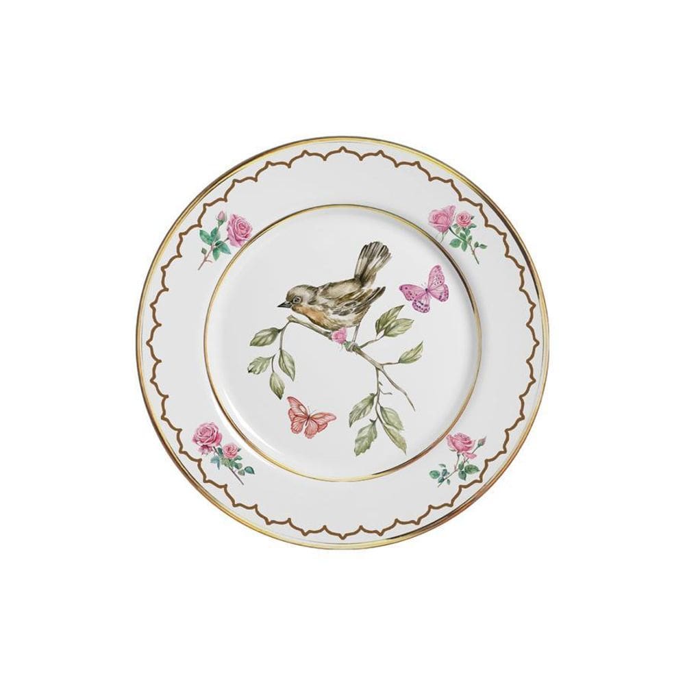 Conjunto 6 Pratos De Sobremesa Sweet Bird Filete Ouro 21Cm