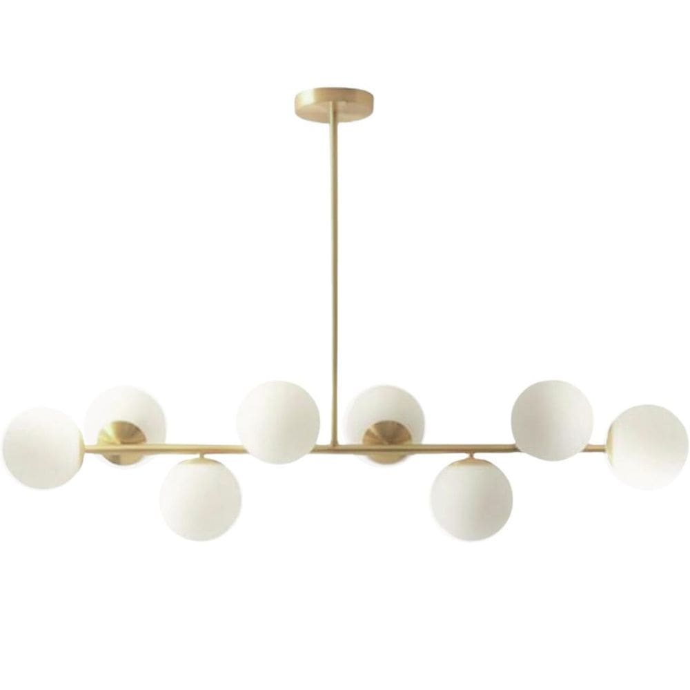 Luminária Lustre 110Cm Jabuticaba 8 Globos Vidro Dourada