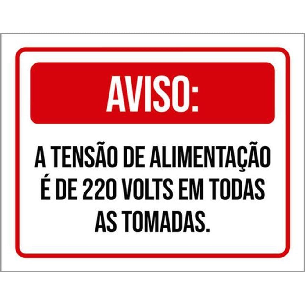 Kit 3 Placas Aviso Tensão Alimentação 220V