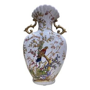 Vaso Decorativo Porcelana Colorido Bege Pássaros 35X20