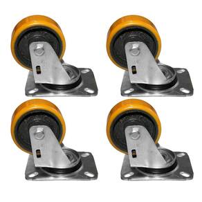 Kit 4 Rodas 75Mm Ferro Com Poliuretano 3`` Placa Giratória