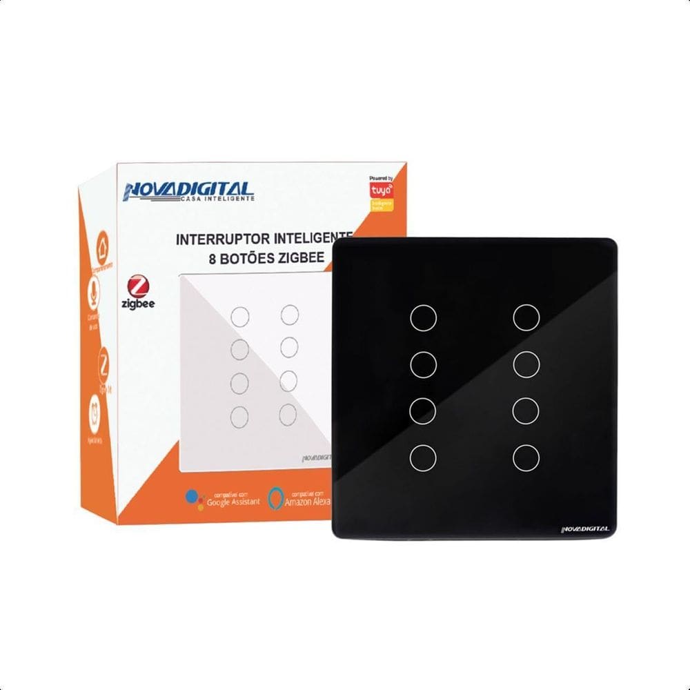Interruptor Inteligente 8 Botões Zigbee Novadigital Preto