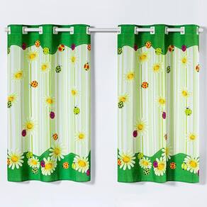 Cortina Varão Cozinha Oxford 2Mx1,30M Joaninhas Verde