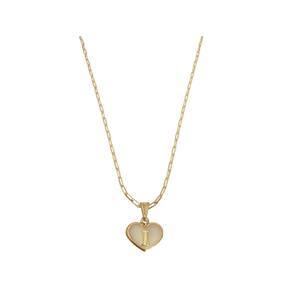 Colar Cartier 50Cm Coração Branco Letra I Banhado Ouro 18K