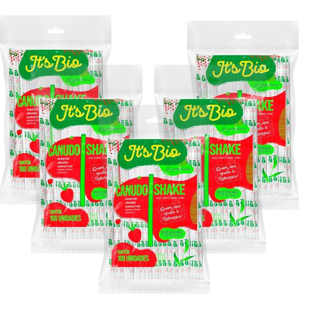 Kit 5 Canudo Grosso Para Milk Shake It`S Bio 500 Un.