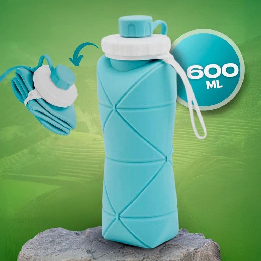 Garrafa Dobrável 600Ml Compacta Inquebrável Para Viagem