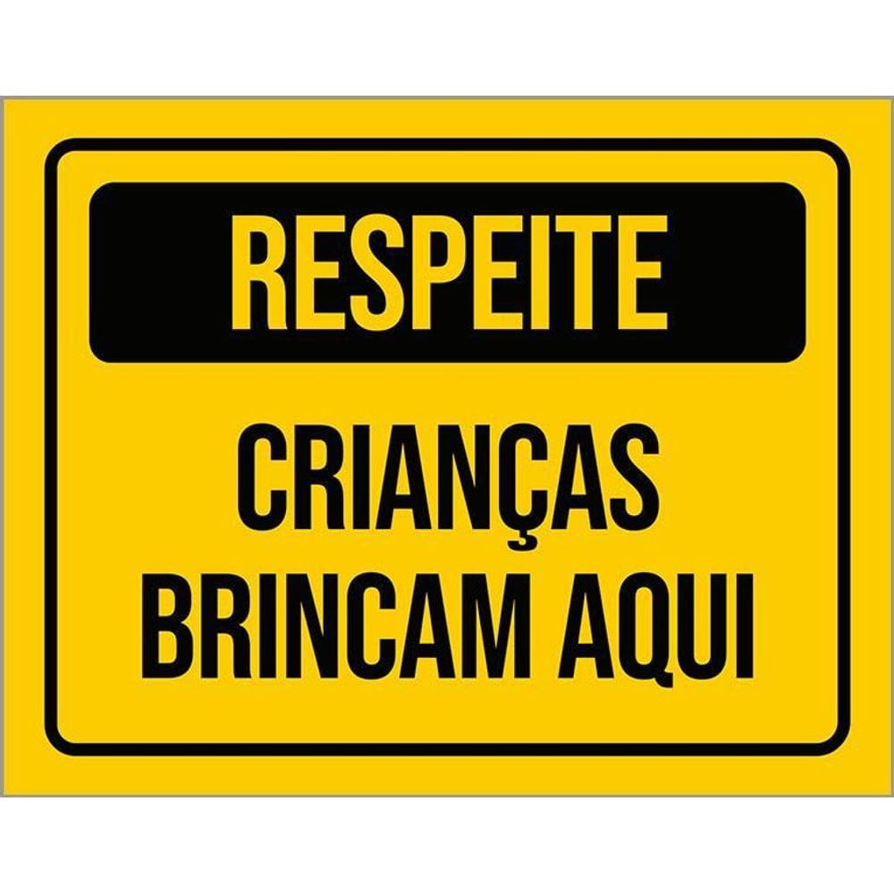 Placa Amarela Respeite Crianças Brincam Aqui 36X46