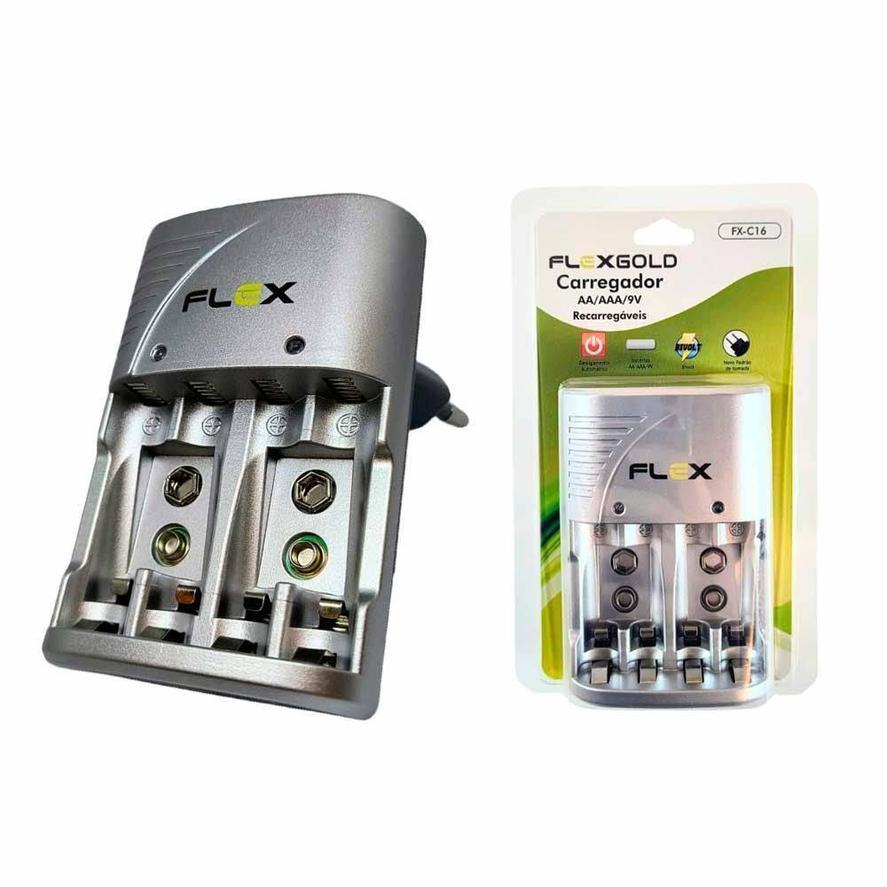 Carregador Para Pilhas Aa/Aaa/9V Fx-C16 Flexgold