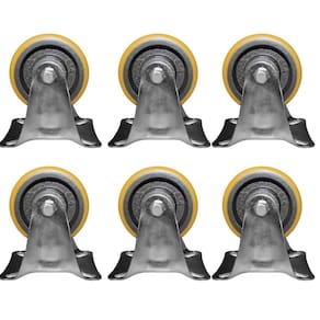 Kit 6 Rodinhas 100Mm Ferro Com Poliuretano 4`` Placa Fixa