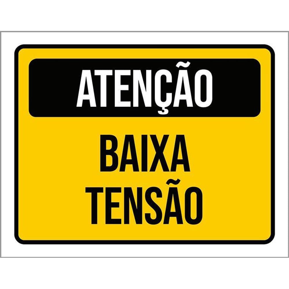 Placa De Sinalização - Atenção Aviso Baixa Tensão 36X46