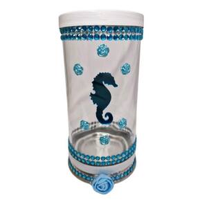 Porta Vela Iemanjá Mar Vidro E Alumínio 18 Cm