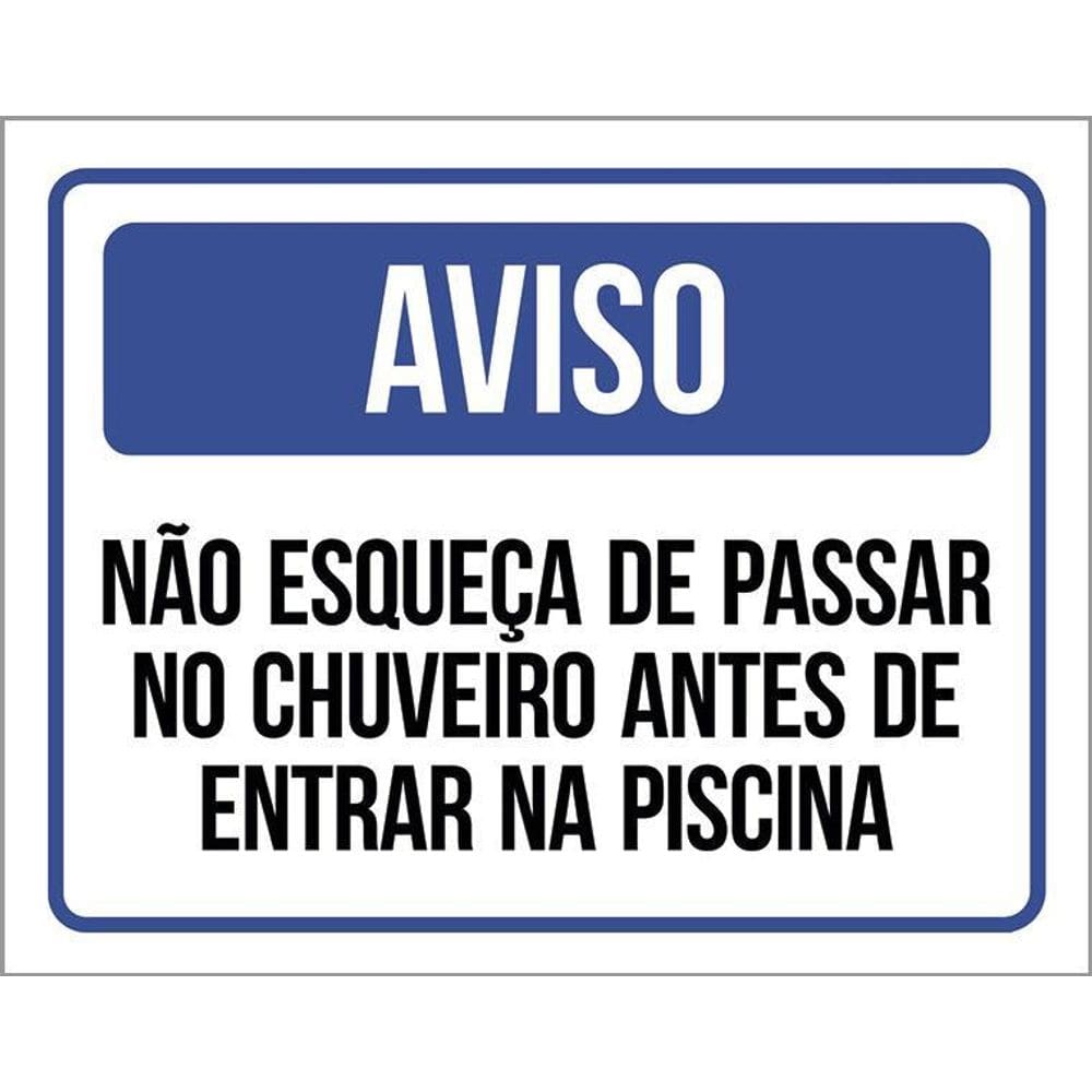 Placa De Sinalização - Aviso Passe Chuveiro Piscina 36X46