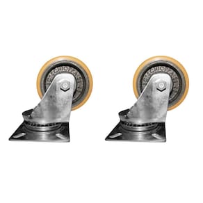 Kit 2 Rodas 100Mm Ferro/Poliuretano 4``/Placa Giratória
