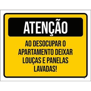 Placa Atenção Desocupar Apartamento Lave Louça 36X46