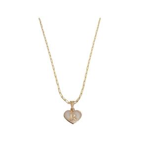 Colar Cartier 50Cm Coração Branco Letra R Banhado Ouro 18K