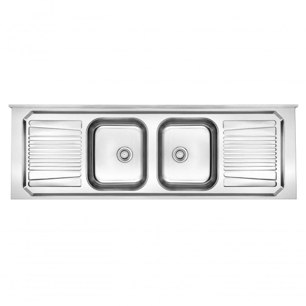 Pia De Inox Com Cuba Dupla 2,00 X 0,53 Escorredor