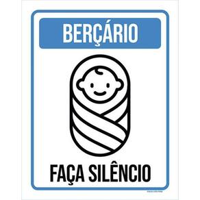 Kit 3 Placas Sinalização - Berçario Faça Silêncio Azul Ícone