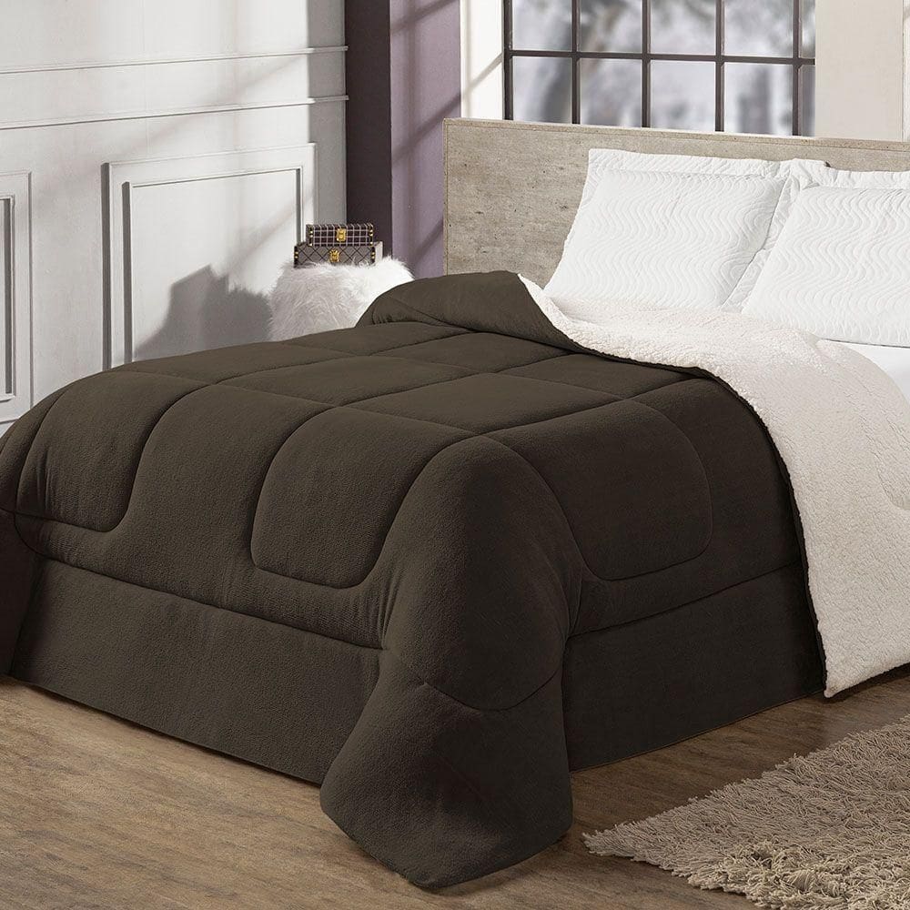 Coberdrom Cobertor King 1 Peça Maya Manta Soft E Sherpa De Carneiro 100% Poliéster Cor:tabaco