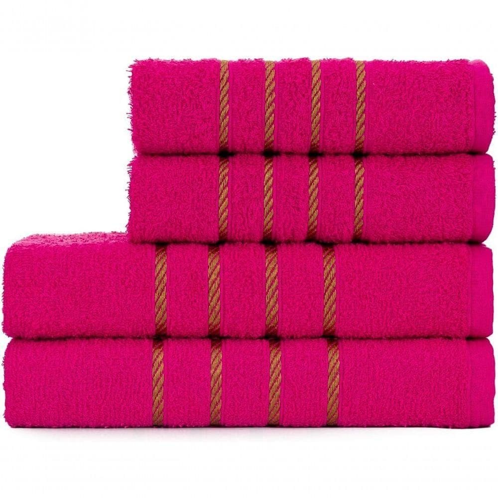 Jogo De Toalha 2 Banho + 2 Rosto Montreal 100% Algodão Alta Absorção - Rosa Pink