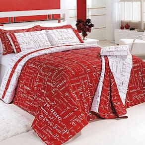 Edredom Queen Te Amo Dupla Face 150 Fios Algodão 5 Peças - Vermelho/branco