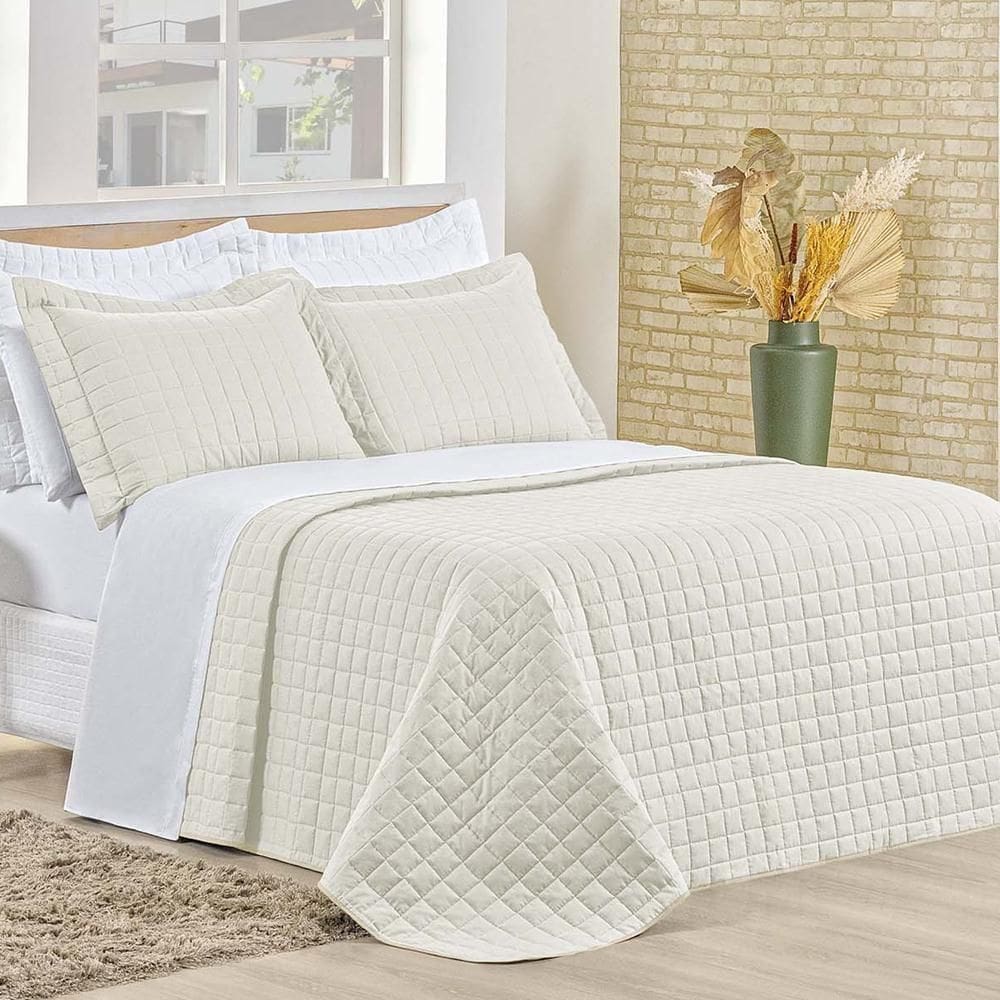 Cobre Leito Queen Montreal Algodão 150 Fios 3 Peças - Marfim