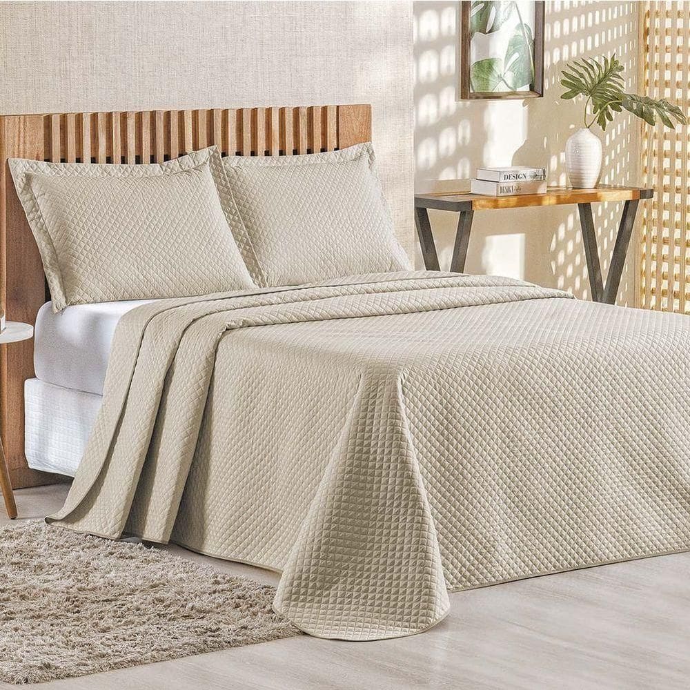 Cobre Leito Queen Bouti Mavie Geométrico 180 Fios 3 Peças - Caqui