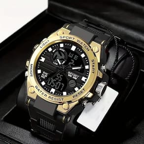 Relógio Masculino Digital Preto Dourado Led À Prova D`Água.