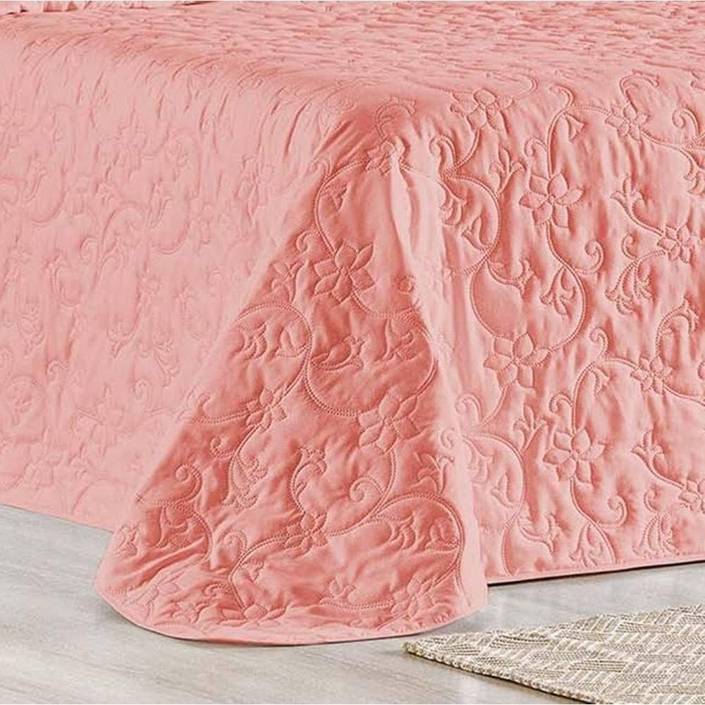 Cobre Leito Queen Bouti Mavie Floral 180 Fios 3 Peças - Goiaba