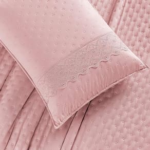 Kit Cobre Leito Colcha Bouclê Queen Laise Bordada Micropercal 200 Fios 3 Peças - Sal Rosa