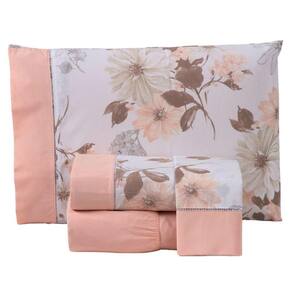Jogo Cama Lençol Encanto King Estampado Percal 180 Fios C/ Ponto Palito 4 Peças - Floral - Salmão