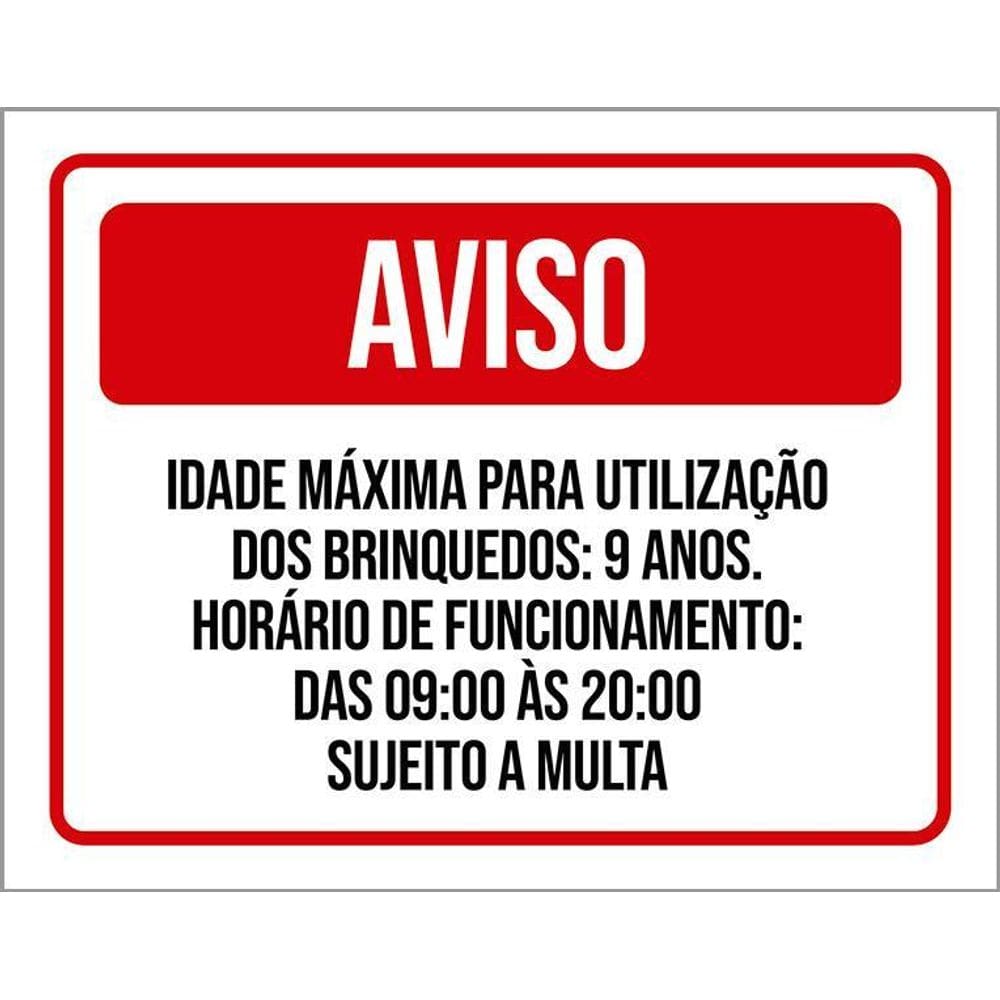 Kit 3 Placas Aviso Idade Máxima Utilização Brinquedos