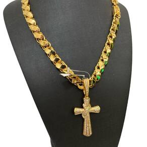 Cordão Friso S 13Mm + Pingente Cruz Amarrada Banhado A Ouro