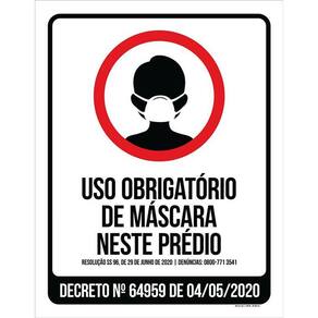 Placa Uso Obrigatório De Máscara Neste Prédio Governo 36X46