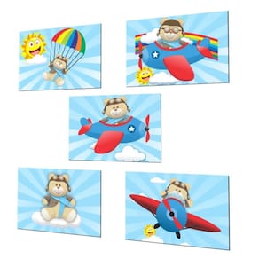 Ursinho Aviador Kit Com 5 Quadros Decorativos 13X18Cm