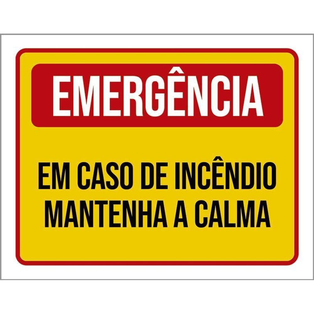 Placa De Sinalização - Emergência Em Caso Incêndio 36X46