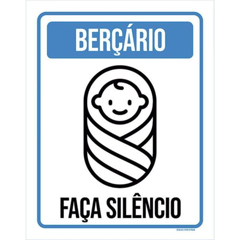 Kit 3 Placas Sinalização - Berçario Faça Silêncio Azul Ícone