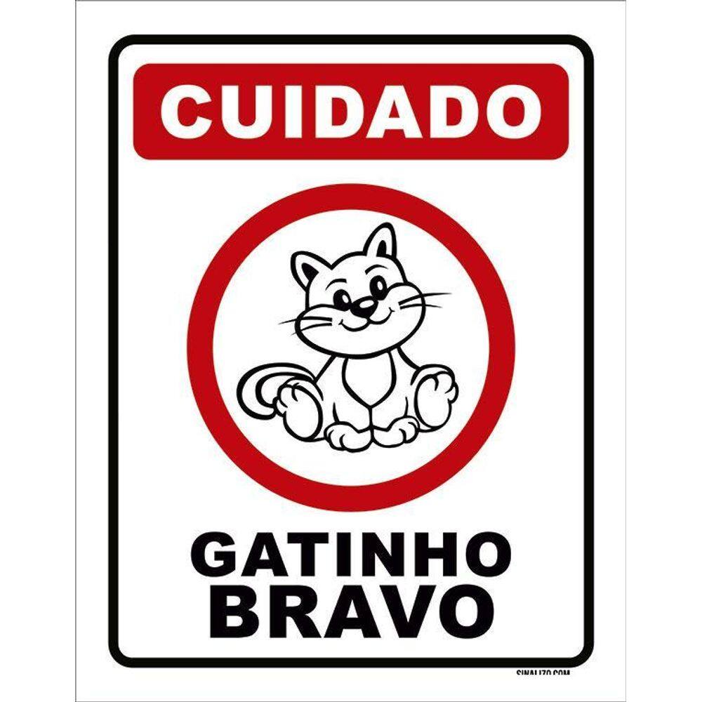 Placa Decorativa - Cuidado Gatinho Bravo Gato 36X46