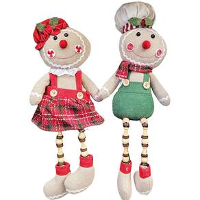 Kit 2 Casal Boneco Gingerbread Cookie Natal Luxo Perninhas