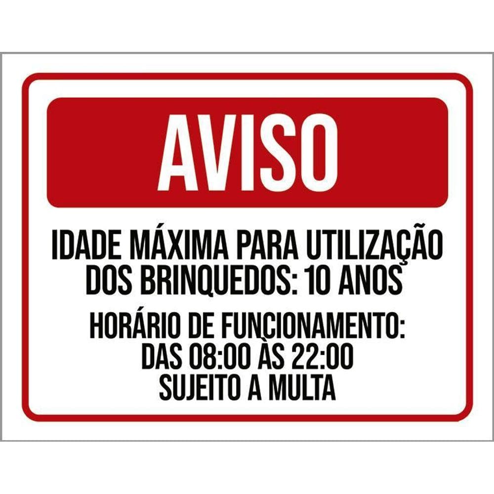 Placa Sinalização - Aviso Idade Máxima Brinquedos 36X46