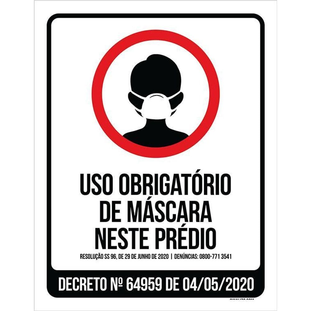 Placa Uso Obrigatório De Máscara Neste Prédio Governo 36X46