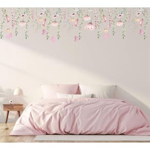 Adesivo De Parede Florais Folhagens Boho Aquarela Jardim
