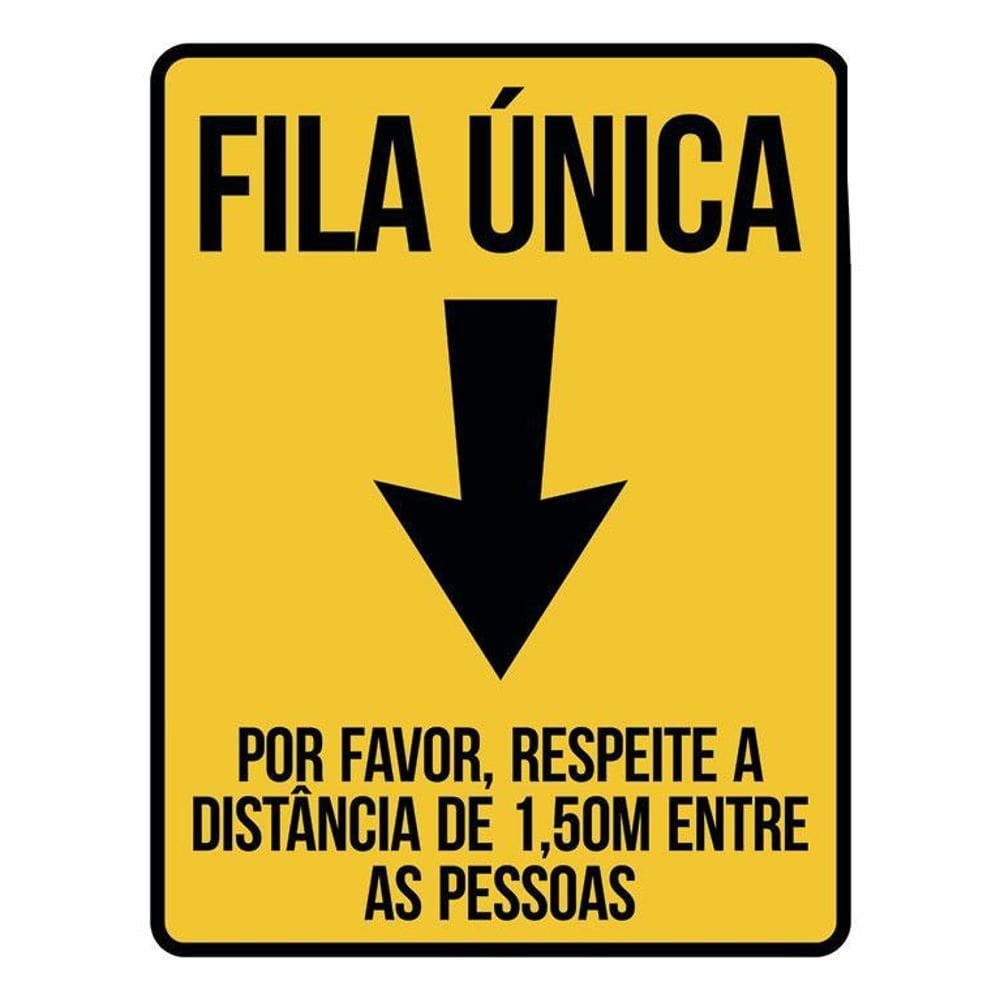 Placa Fila Única Respeite Distância Entre Pessoas 36X46