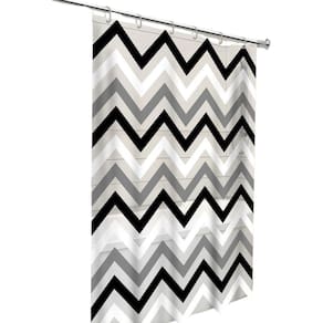 Cortina Box Banheiro Zigzag Preto Branco Com Gancho 198X138