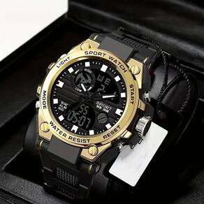 Relógio Masculino Digital Preto Dourado Led À Prova D`Água.