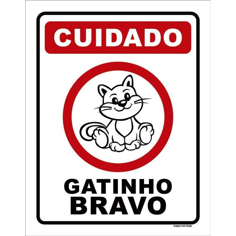 Placa Decorativa - Cuidado Gatinho Bravo Gato 36X46