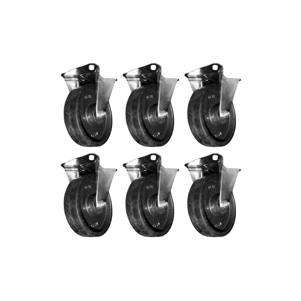 Kit 6 Rodinhas 152Mm Ferro Com Borracha 6`` Pol Placa Fixa