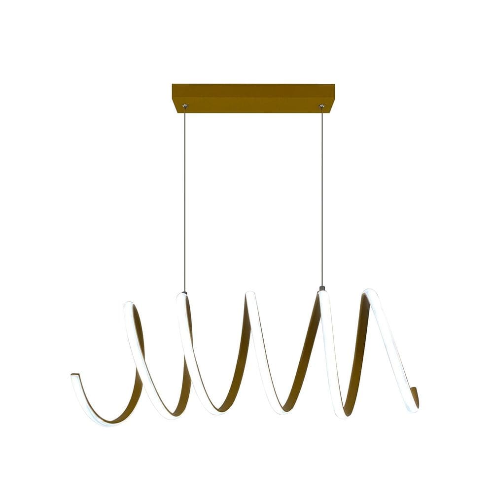 Luminária Pendente Teto Espiral Luxo Dourado 3 Cores De Luz