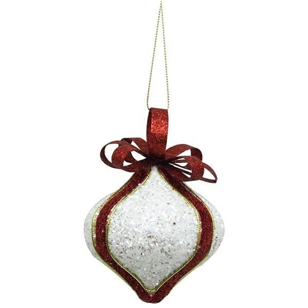 Enfeite De Natal Oval Vermelha/Branco Topo De Arvore 08Cm